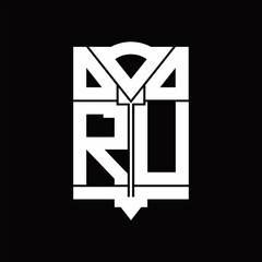 RU Logo monogram with shield emblem shape design template