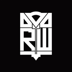 RW Logo monogram with shield emblem shape design template