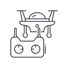 Remote controlled drone icon, linear isolated illustration, thin line vector, web design sign, outline concept symbol with editable stroke on white background.