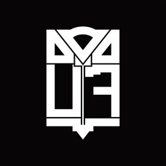 UF Logo monogram with shield emblem shape design template