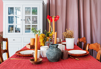 table with flowers and candles