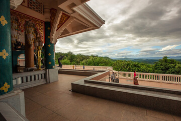 Reclining Buddha Temple Wat Pa Phu Kon-Udon Thani:June18,2020,the atmosphere inside the Reclining Buddha Temple,the Lecturer, Mahamuni Buddha, located on a high mountain in the Yung area,thailand