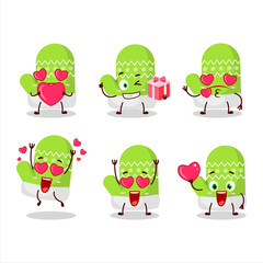 New green gloves cartoon character with love cute emoticon