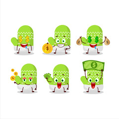 New green gloves cartoon character with cute emoticon bring money