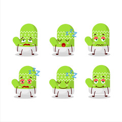 Cartoon character of new green gloves with sleepy expression