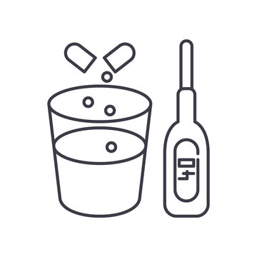 Use antipyretic icon, linear isolated illustration, thin line vector, web design sign, outline concept symbol with editable stroke on white background.