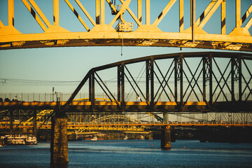 Pittsburgh Urban City Infastructure with pretty colors, bridges, city skyline and room for copy 
