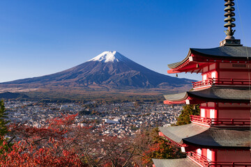 Obraz premium 紅葉の美しい秋の富士山