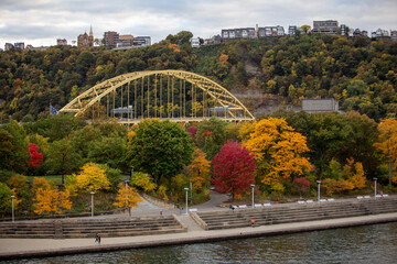 Pittsburgh Urban City Infastructure with pretty colors, bridges, city skyline and room for copy 
