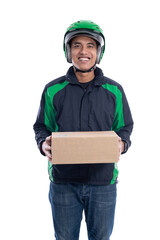 male uber rider or driver delivering package to customer