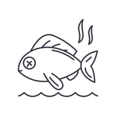 Stinky fish icon, linear isolated illustration, thin line vector, web design sign, outline concept symbol with editable stroke on white background. - obrazy, fototapety, plakaty