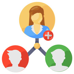 
Team network flat icon, team lead with subordinates
