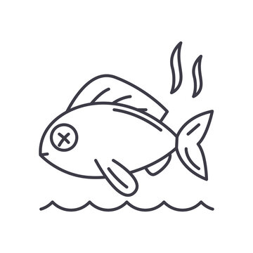 Stinky fish icon, linear isolated illustration, thin line vector, web design sign, outline concept symbol with editable stroke on white background.