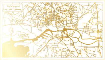 Kaliningrad Russia City Map in Retro Style in Golden Color. Outline Map.