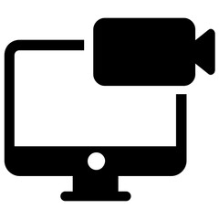 
Video camera with monitor conceptualizing video call flat icon
