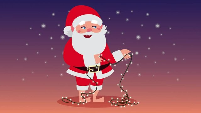 happy merry christmas animation with santa claus and lights