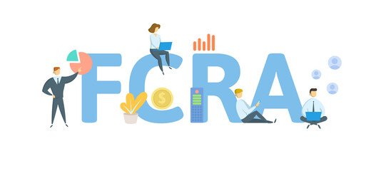 FCRA, Fair Credit Reporting Act. Concept with keywords, people and icons. Flat vector illustration. Isolated on white background.