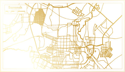 Saransk Russia City Map in Retro Style in Golden Color. Outline Map.