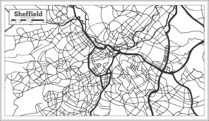 Sheffield Great Britain City Map in Black and White Color in Retro Style. Outline Map.