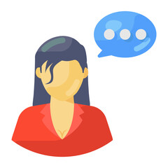 
Female with chat bubble denoting personal communication icon
