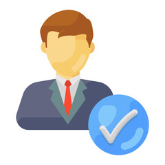 Fototapeta na wymiar Male person with tick mark denoting selected candidate concept icon 