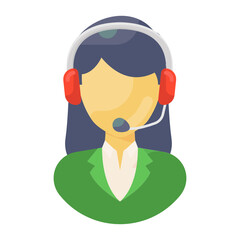 
Female avatar wearing headphones with mic showcasing call center icon
