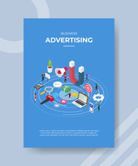 business advertising people standing around magnet laptop megaphone money microphone for template of banner and flyer