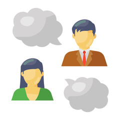 
Male and female with thought bubbles denoting people thinking icon
