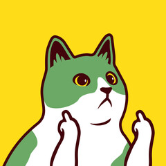 Cute Face Cat Showing Fuck You Middle Finger Sign - Vector