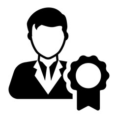 
Man with badge, employee award icon

