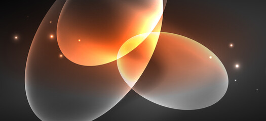 Neon ellipses abstract backgrounds. Shiny bright round shapes glowing in the dark. Vector futuristic illustrations for covers, banners, flyers and posters and other
