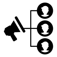 
People connected with megaphone, user promotion icon

