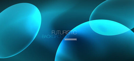 Neon ellipses abstract backgrounds. Shiny bright round shapes glowing in the dark. Vector futuristic illustrations for covers, banners, flyers and posters and other