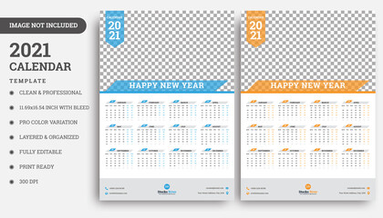 New Year 2021 Wall Calendar, One Page 2021 Wall Calendar.