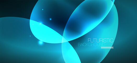 Neon ellipses abstract backgrounds. Shiny bright round shapes glowing in the dark. Vector futuristic illustrations for covers, banners, flyers and posters and other