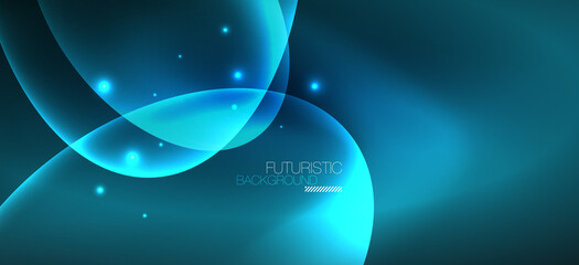 Neon ellipses abstract backgrounds. Shiny bright round shapes glowing in the dark. Vector futuristic illustrations for covers, banners, flyers and posters and other