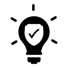 
Tick mark with shield inside light bulb, idea protection icon
