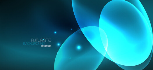 Neon ellipses abstract backgrounds. Shiny bright round shapes glowing in the dark. Vector futuristic illustrations for covers, banners, flyers and posters and other