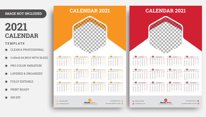 1 Page Wall Calendar Template, 2021 Wall Calendar With Editable Shapes & Text.