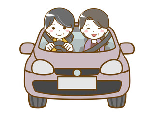 同年代女性とドライブする中年女性