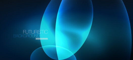 Neon ellipses abstract backgrounds. Shiny bright round shapes glowing in the dark. Vector futuristic illustrations for covers, banners, flyers and posters and other