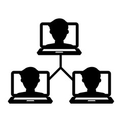 
Avatars inside laptops denoting the concept of video conference icon
