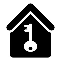 
Flat design of key inside home building, home access icon
