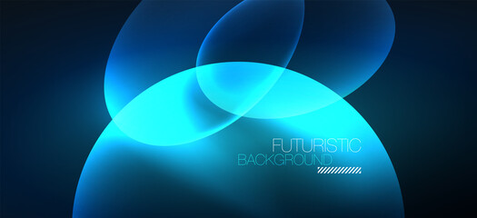 Neon ellipses abstract backgrounds. Shiny bright round shapes glowing in the dark. Vector futuristic illustrations for covers, banners, flyers and posters and other