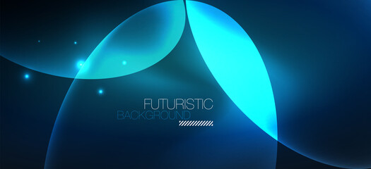Neon ellipses abstract backgrounds. Shiny bright round shapes glowing in the dark. Vector futuristic illustrations for covers, banners, flyers and posters and other