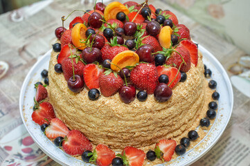 cake with fruit and berries