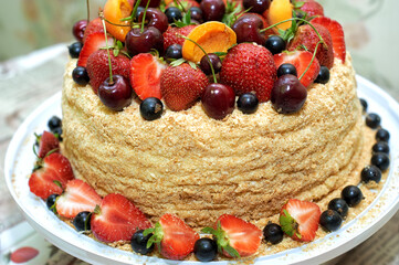cake with fruit and berries