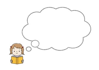本を読んでいる女の子の吹き出しフレーム　雲形