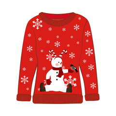 Christmas party ugly sweater with snowman vector illustration