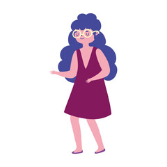 young woman with glasses standing cartoon isolated white background